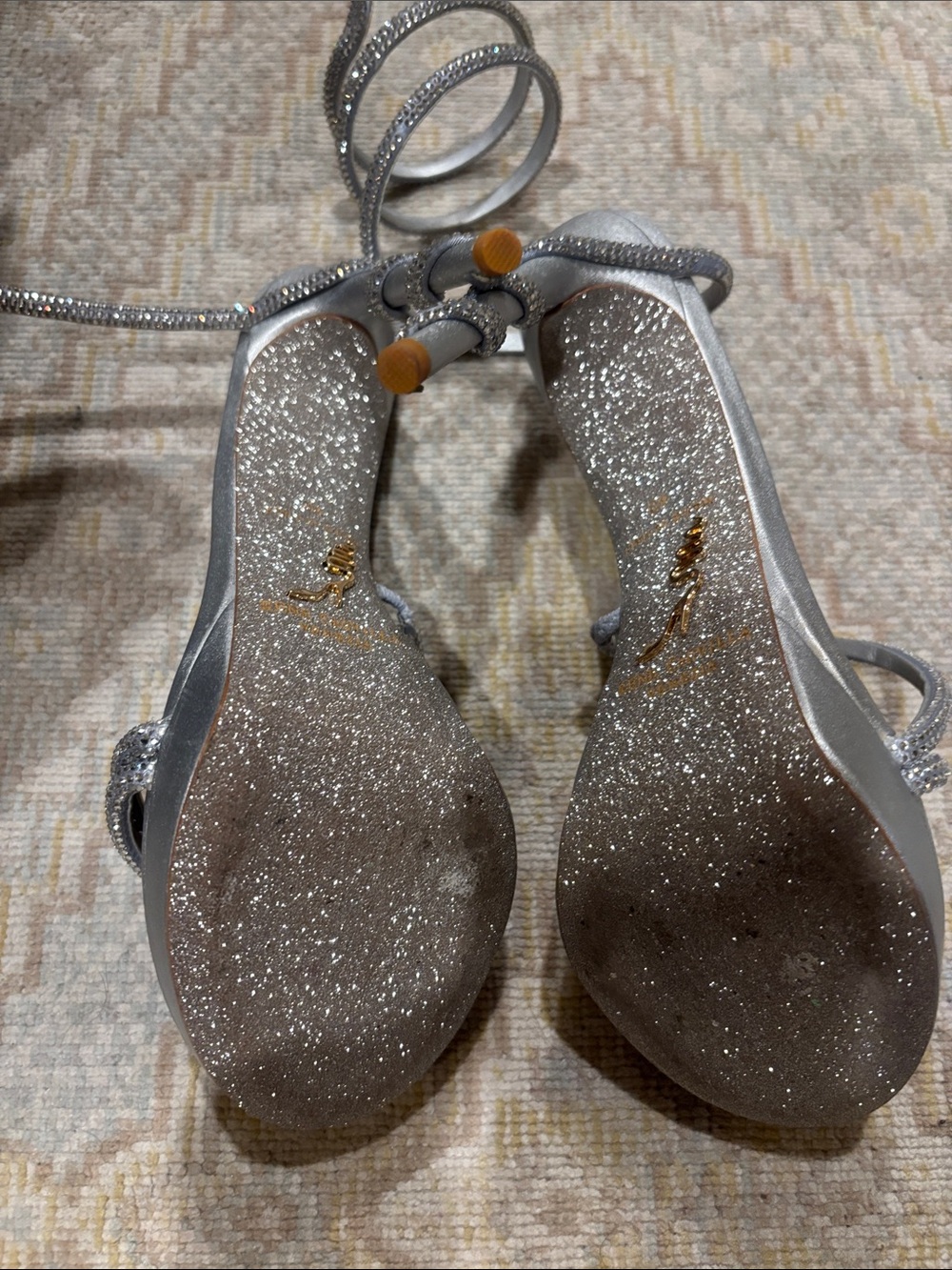 Rene Caovilla Silver Spiral Wrap Platform Stiletto Sandals - Picture 3 of 4